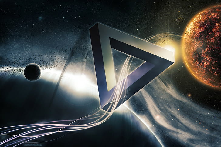 triangle optical illusion space planet penrose triangle impossible triangle, HD wallpaper
