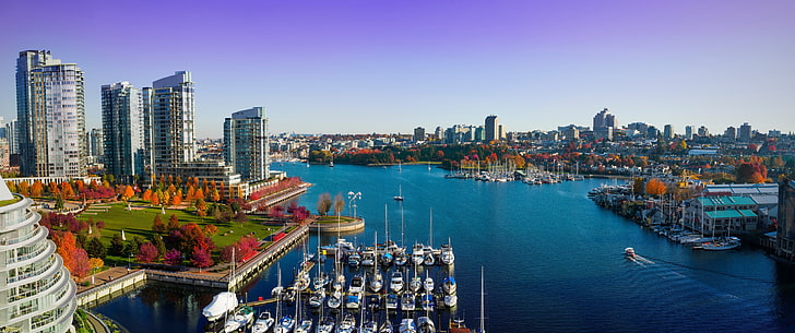 river, boat, city, Vancouver, nautical vessel, architecture, HD wallpaper
