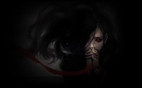 HD wallpaper: red eyes, anime girls, horror, blacked out eyes, dark |  Wallpaper Flare