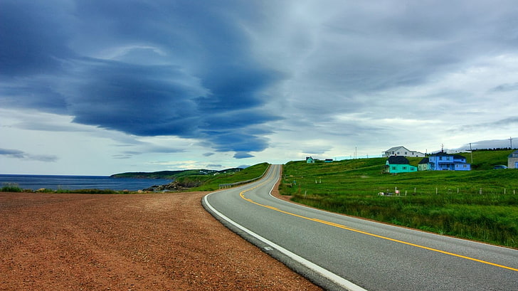 long exposure photography of clouds, nature, landscape, road, HD wallpaper