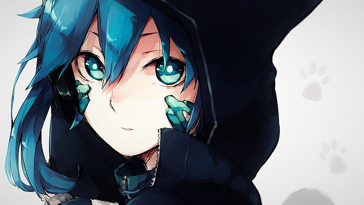 HD wallpaper: anime girl, hoodie, blue hair, close-up | Wallpaper Flare