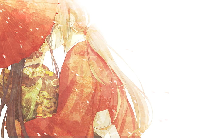 Kenshin Hemura and Kaoru Kamiya digital wallpaper, anime, traditional clothing