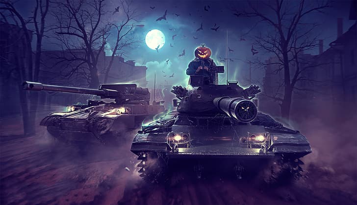 night, the moon, Halloween, WoT, World of Tanks, Wargaming HD wallpaper