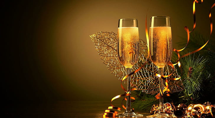 * Cheers! *, ribbon, romantic, happy new year, beautiful, glasses, HD wallpaper