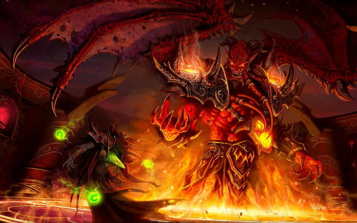 demon on lava lake illustration, World of Warcraft, artwork, video games, HD wallpaper