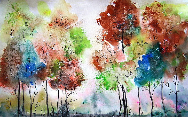 HD wallpaper: Watercolor painting, trees, colors | Wallpaper Flare