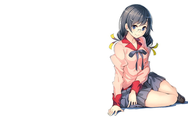 anime girls, school uniform, Monogatari Series, Hanekawa Tsubasa