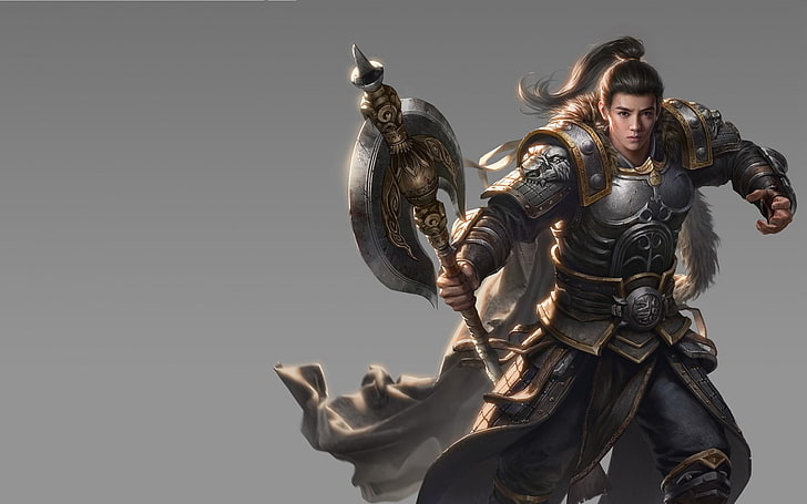 Warrior, game, man, the wall, armor, chsng cheng, fantasy, xiong jun, HD wallpaper
