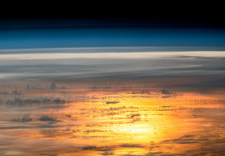 sunset, sky, atmosphere, sea, reflection, clouds, space, horizon