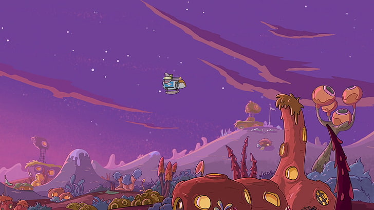 red, brown, and purple mountain animated photo, Rick and Morty, HD wallpaper