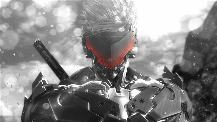 cyborg, monochrome, glowing, Metal Gear Rising: Revengeance, HD wallpaper