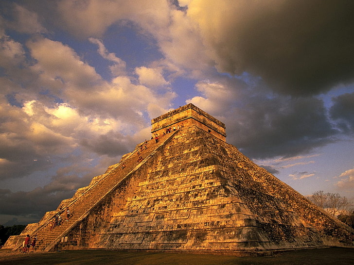 Chichen Itza, pyramid, clouds, cloud - sky, history, the past, HD wallpaper