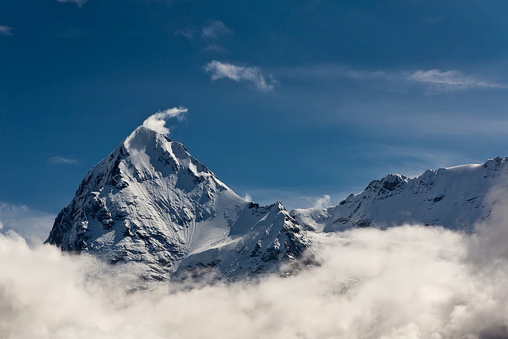 white mountain, nature, landscape, winter, clouds, Switzerland, HD wallpaper