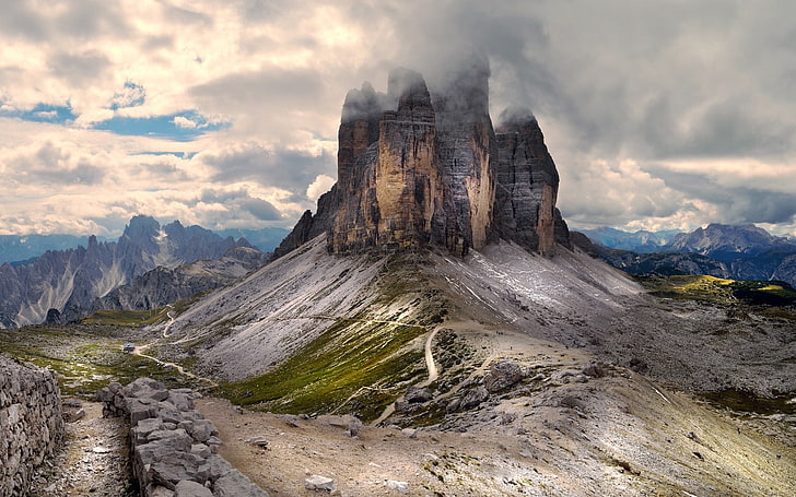 mountain peak, mountains, summer, clouds, nature, landscape, Alps, HD wallpaper