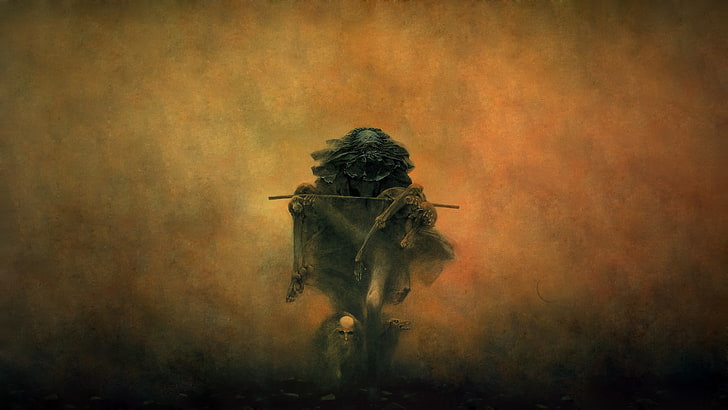 brown and black painting, fantasy art, Zdzisław Beksiński, artwork