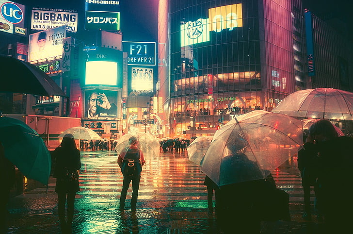 clear umbrella, Japan, cityscape, building, Asia, Tokyo, Japanese