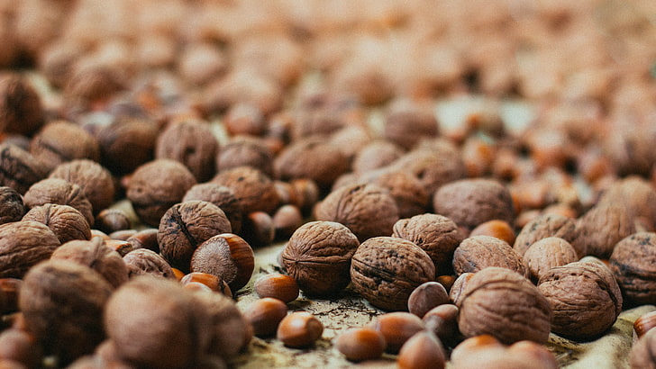 walnut lot, macro, nature, nuts, warm colors, closeup, food and drink, HD wallpaper
