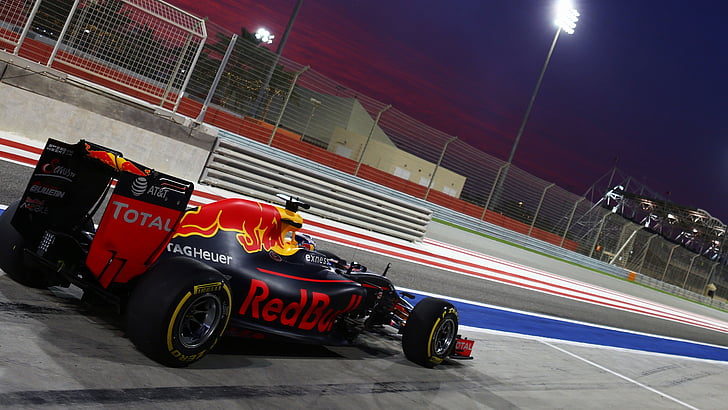 photo of black and red Total RedBull racing kart on racing arena during night time, HD wallpaper