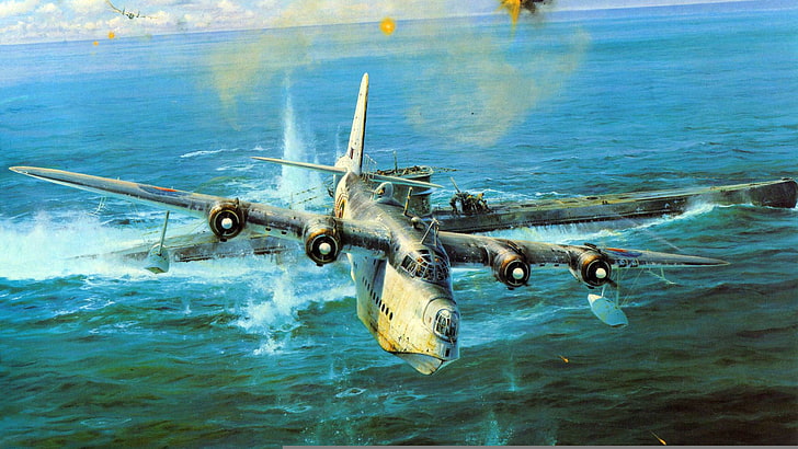 gray fighter plane, war, attack, figure, submarine, Robert Taylor, HD wallpaper