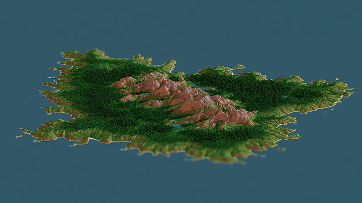 green and brown island, Minecraft, render, Chunky, mountains
