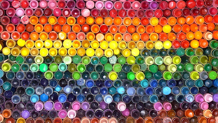 assorted-color crayon lot, colorful, pattern, abstract, drinking glass, HD wallpaper