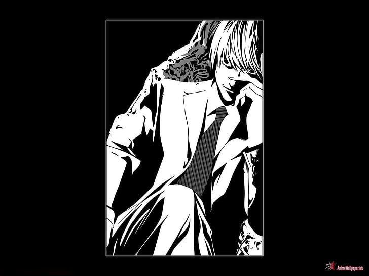 Yagami Light, anime, Death Note, indoors, black background
