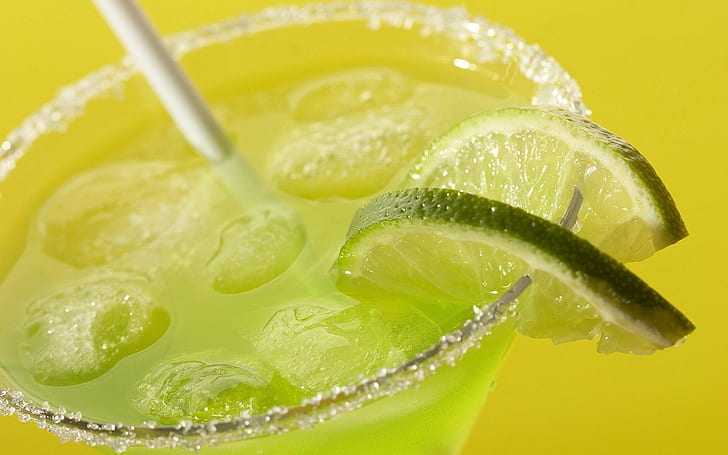 Cocktails, Drink, Lime, Ice Cubes, Lemon, clear cocktail glass, HD wallpaper