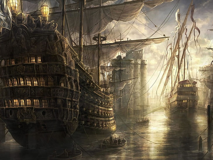HD wallpaper: brown pirate ship