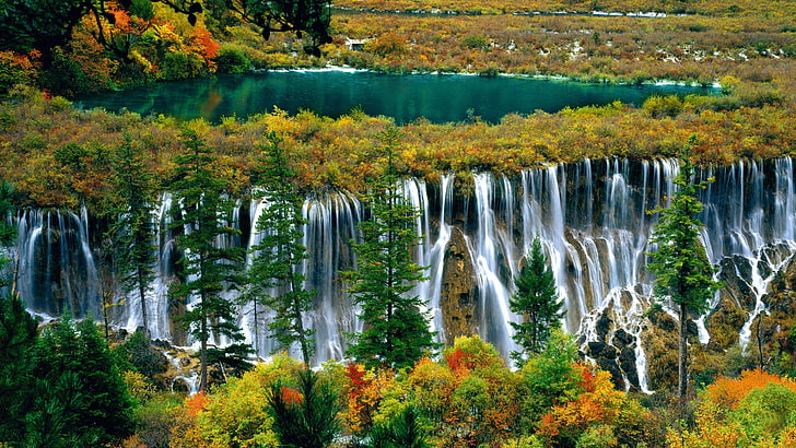 Nuorilang Waterfall Jiuzhaigou Sichuan China Beautiful Desktop Hd Wallpaper For Pc Tablet And Mobile 2880×1620