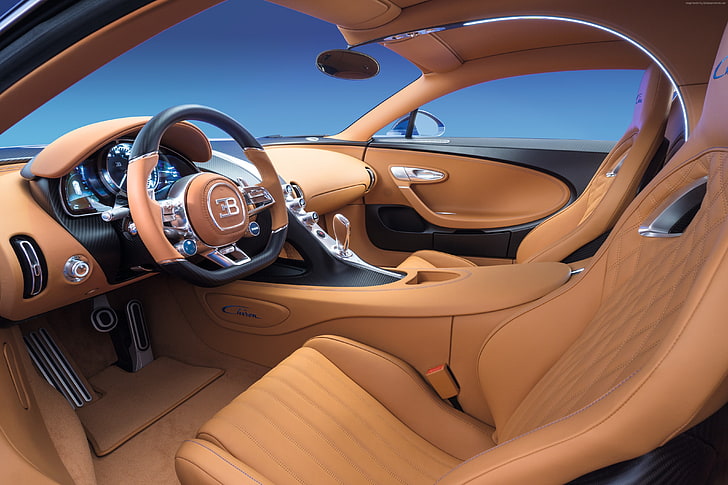 Bugatti Chiron, interior, Geneva Auto Show 2016, hypercar, mode of transportation, HD wallpaper