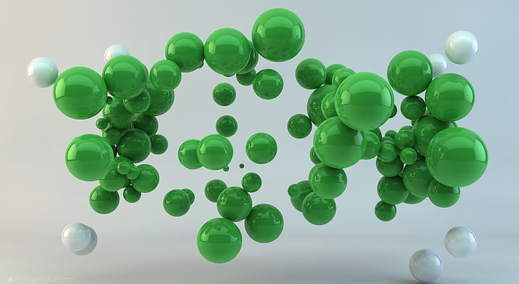 Green Balls, green and white molecules illustration, Artistic, HD wallpaper