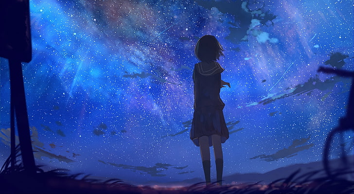 HD wallpaper: anime girl, stars, scenic, space, back view, school uniform |  Wallpaper Flare