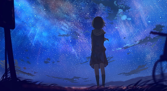 Wallpaper outdoor, fantasy, anime girl, woman, space, planets desktop  wallpaper, hd image, picture, background, 83ef98 | wallpapersmug
