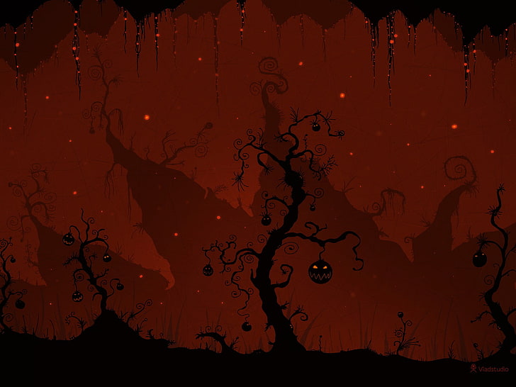 withered tree game, pixel art, Vladstudio, night, no people, silhouette