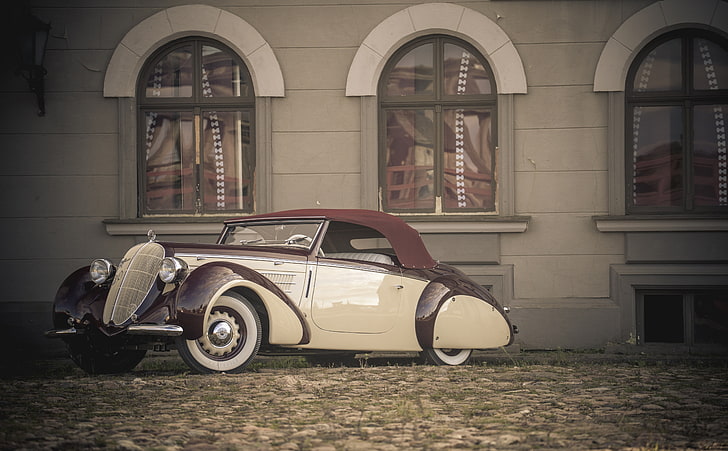 Steyr 220 Glaser Roadster, classic white and brown convertible coupe, HD wallpaper