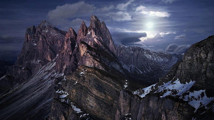 summit, darkness, night, europe, alps, val gardena, puez odle nature park wallpapers, HD wallpaper