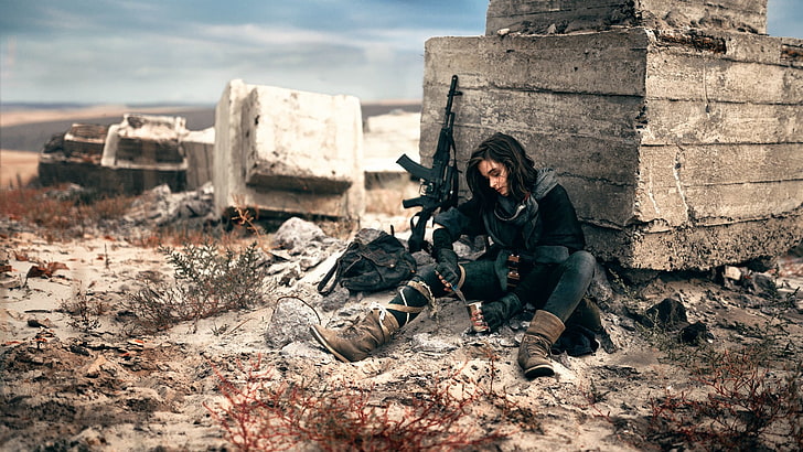 apocalyptic, women, full length, one person, architecture, weapon, HD wallpaper