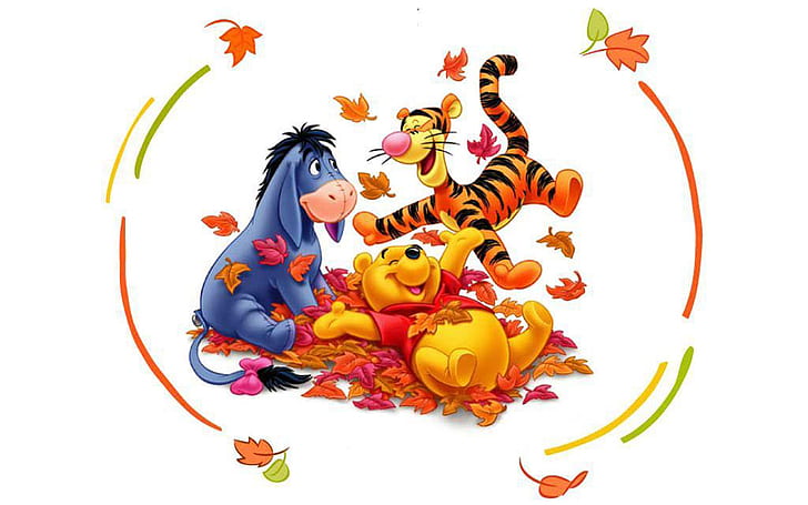Winnie The Pooh Tigger Eeyore Gray Donkey Autumn Leaves Desktop Backgrounds 1920×1200, HD wallpaper
