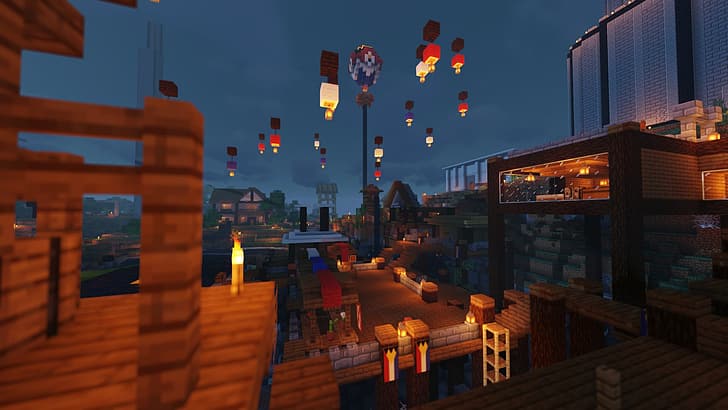 Minecraft, shaders, night, lights, HD wallpaper