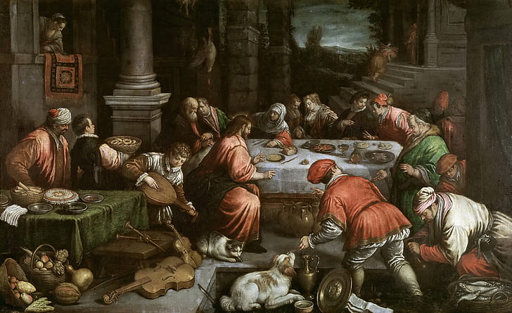 people, picture, genre, mythology, Leandro Bassano, The marriage in Cana of Galilee, HD wallpaper