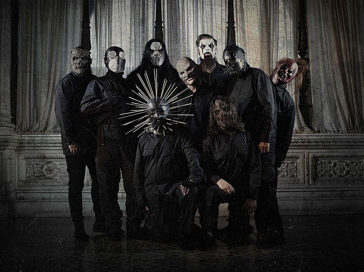 assorted masks wallpaper, Slipknot, full length, group of people