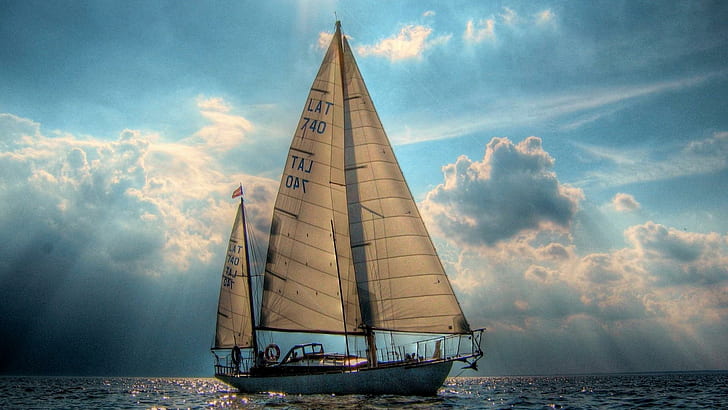 Superb Sailboat At Sea Hdr, clouds, boats, HD wallpaper