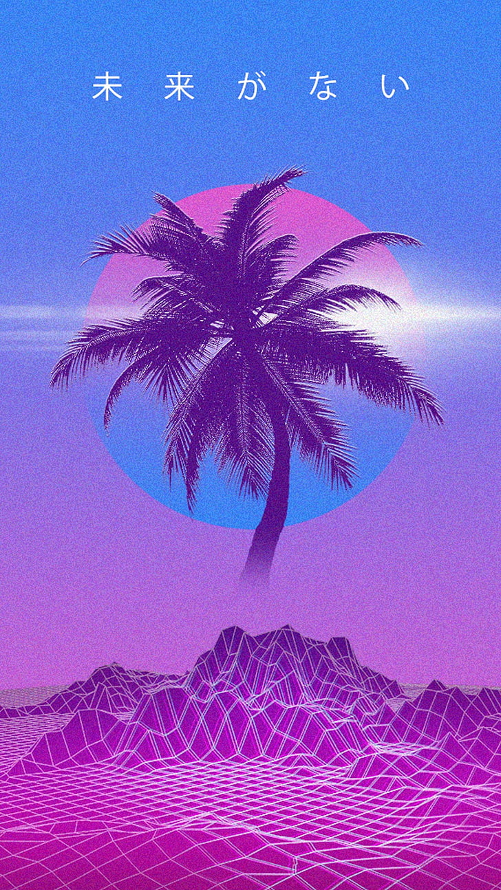Japan, Kanji, Palm Trees, Retrowave, vaporwave, tropical climate, HD wallpaper