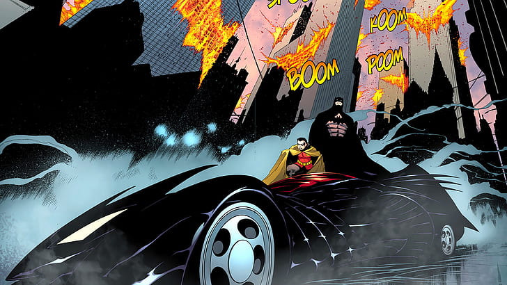 Batman Robin DC Batmobile HD, cartoon/comic, HD wallpaper