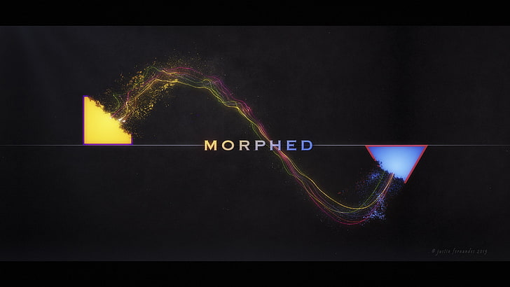 Morphed logo, abstract, particle, text, writing, no people, illuminated
