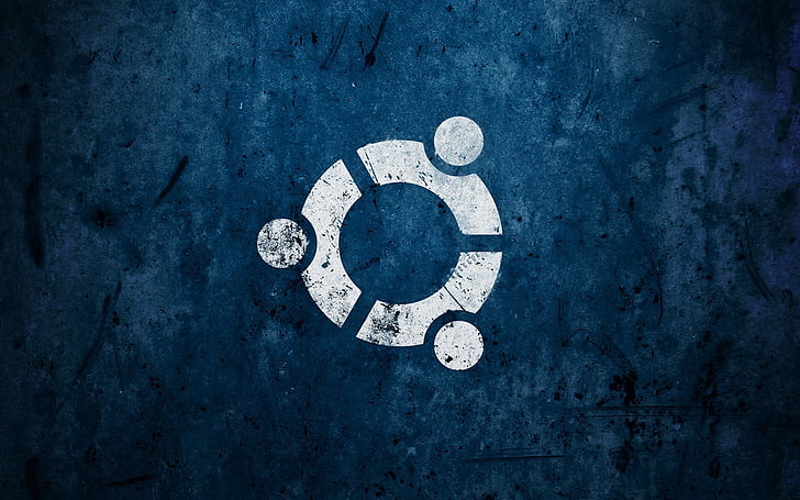 round white logo, abstract, artwork, Linux, Ubuntu, blue, symbol, HD wallpaper