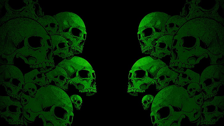 green skulls illustration, paint, color, background, backgrounds, HD wallpaper