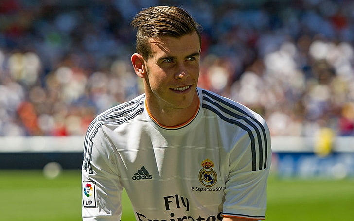 men's white and black Adidas soccer jersey, Gareth Bale, Real Madrid, HD wallpaper