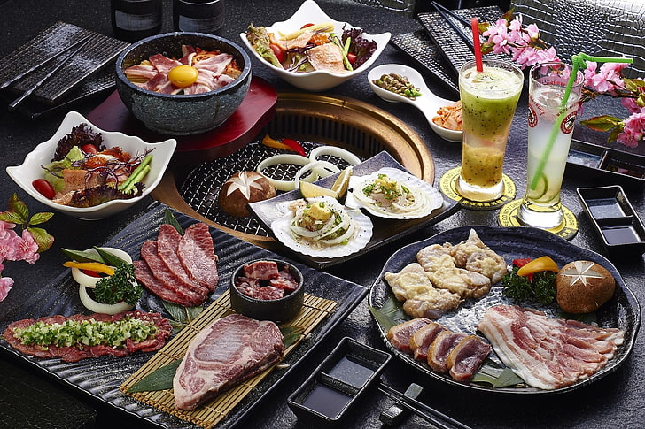 table with meat and vegetables, food, food and drink, freshness
