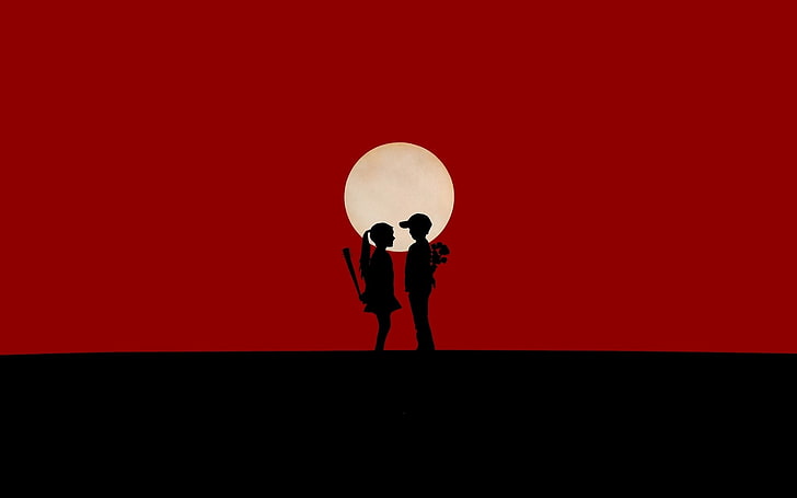 man and woman standing wallpaper, humor, red, love, silhouette, HD wallpaper